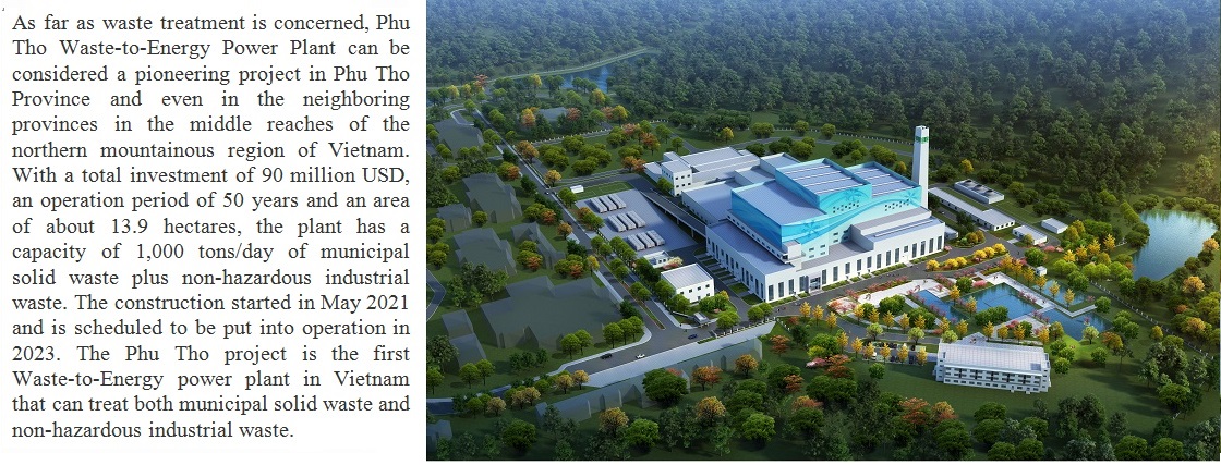 Phu Tho waste to energy plant capacity of 1,000 tons/day and night